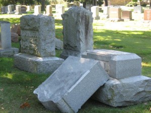 desecrated headstone cemetary